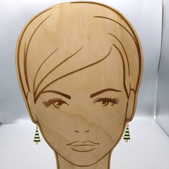 Avon Trim a Tree Dangle Earrings Vintage Book Piece, Drop Studs in Green Enamel - Picture 3 of 5